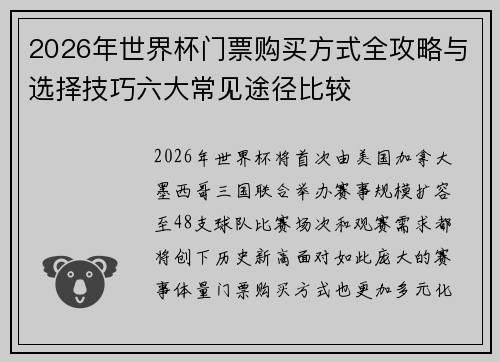 2026年世界杯门票购买方式全攻略与选择技巧六大常见途径比较 2026年世界杯门票购买方式全攻略与选择技巧六大常见途径比较